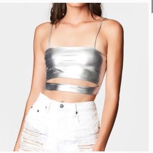LF Millau Metallic Silver Cutout Crop Top